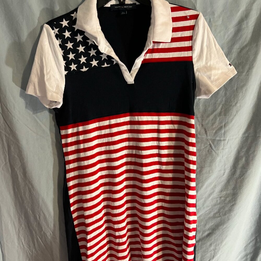 Tommy Hilfiger Red White Blue American Flag Dress Large